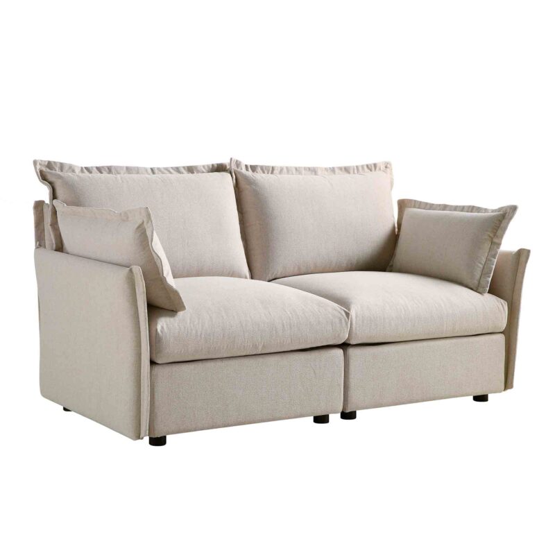 Byron Pillow Edge Beige Fabric Modular Sofa, 2-Seater - Image 5