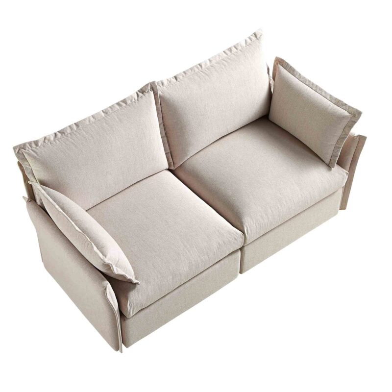 Byron Pillow Edge Beige Fabric Modular Sofa, 2-Seater - Image 8