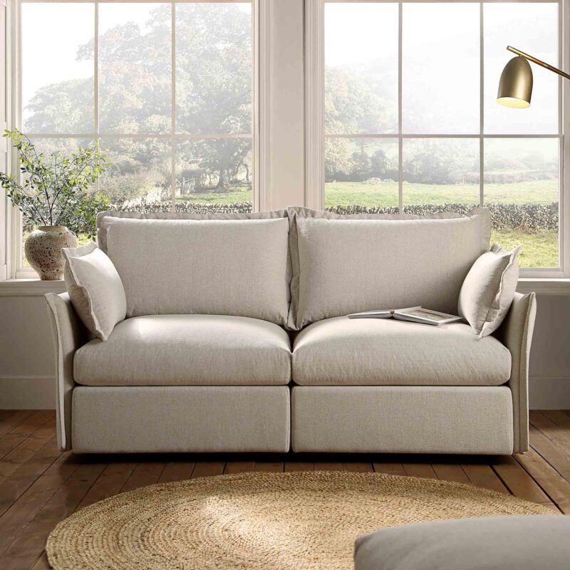 Byron Pillow Edge Beige Fabric Modular Sofa, 2-Seater - Image 2