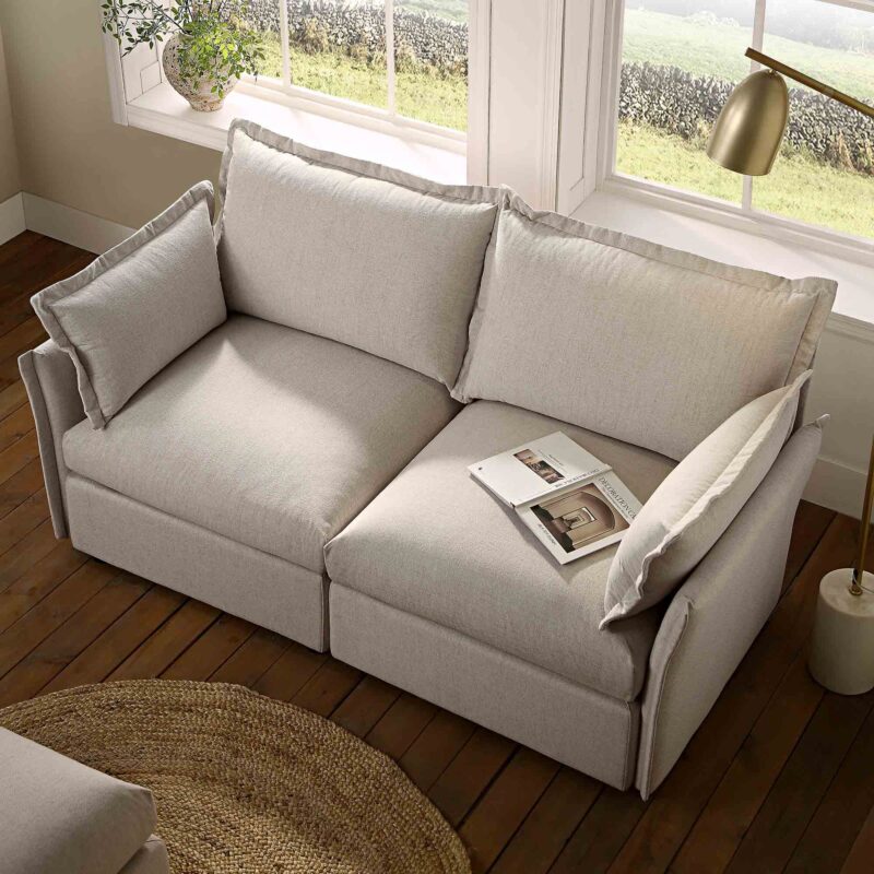 Byron Pillow Edge Beige Fabric Modular Sofa, 2-Seater - Image 3