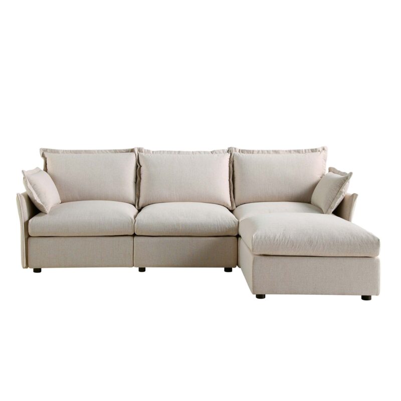 Byron Pillow Edge Beige Fabric Modular Sofa, 3-Seater Chaise - Image 4