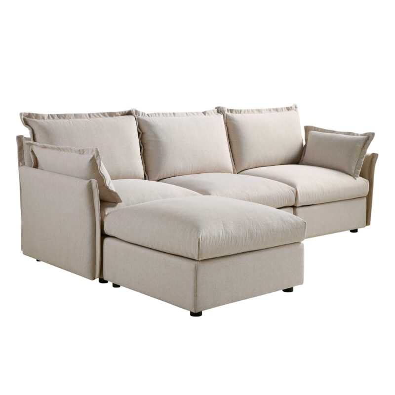 Byron Pillow Edge Beige Fabric Modular Sofa, 3-Seater Chaise - Image 7