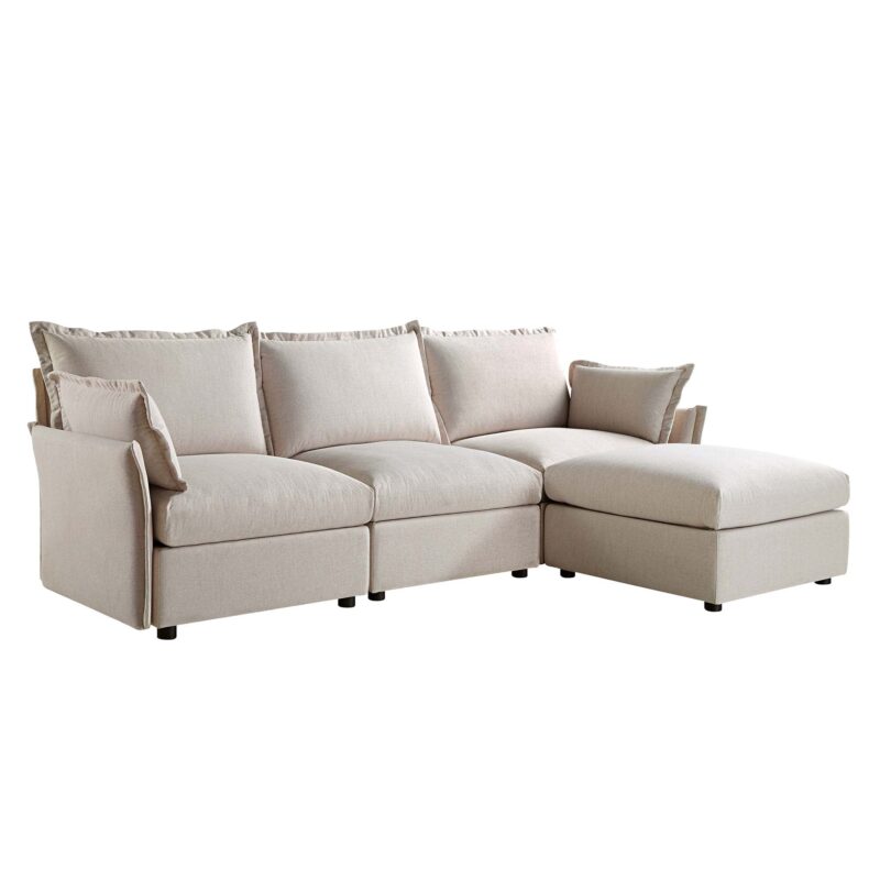 Byron Pillow Edge Beige Fabric Modular Sofa, 3-Seater Chaise - Image 8