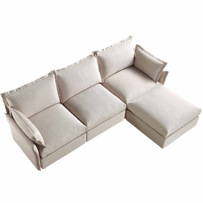 Byron Pillow Edge Beige Fabric Modular Sofa, 3-Seater Chaise - Image 9