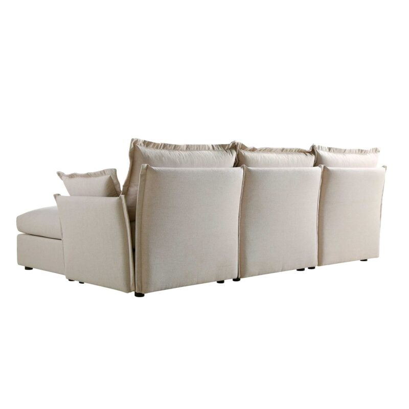 Byron Pillow Edge Beige Fabric Modular Sofa, 3-Seater Chaise - Image 11