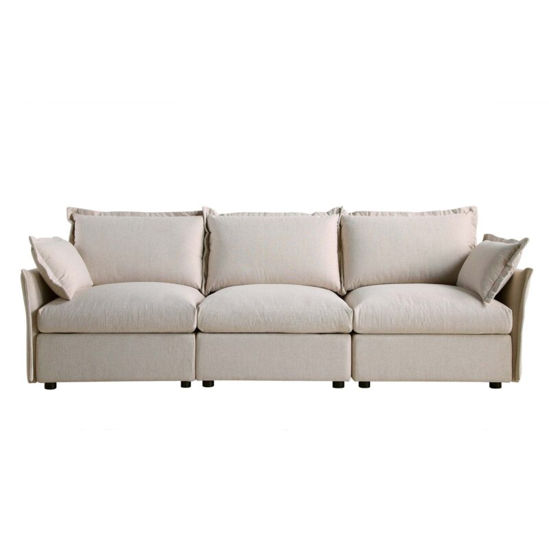Byron Pillow Edge Beige Fabric Modular Sofa, 3-Seater - Image 4