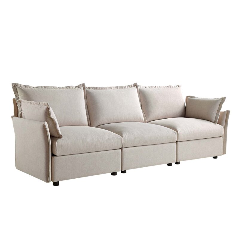 Byron Pillow Edge Beige Fabric Modular Sofa, 3-Seater - Image 5