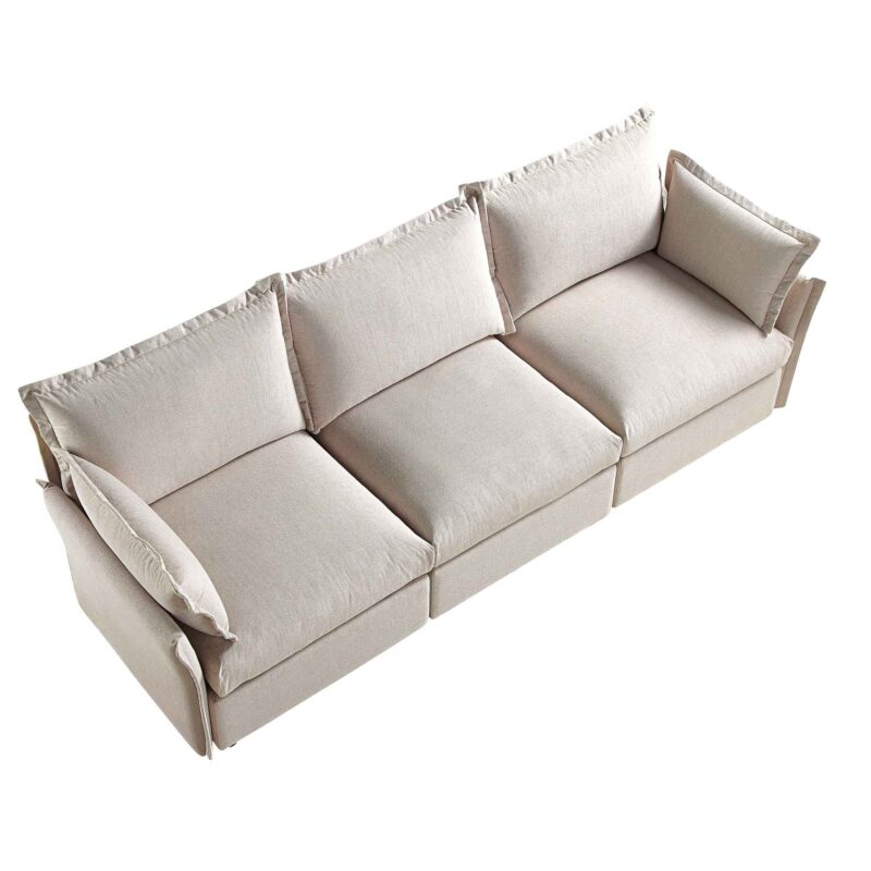 Byron Pillow Edge Beige Fabric Modular Sofa, 3-Seater - Image 8