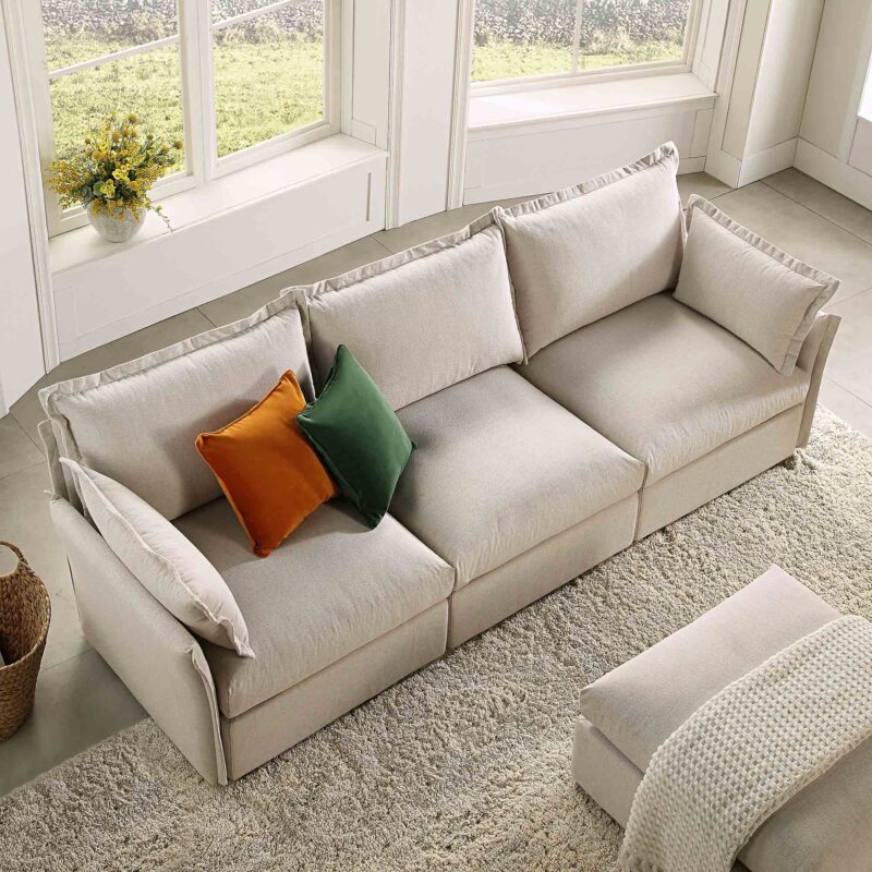 Byron Pillow Edge Beige Fabric Modular Sofa, 3-Seater - Image 3