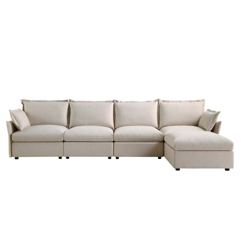 Byron Pillow Edge Beige Fabric Modular Sofa, 4-Seater Chaise - Image 4