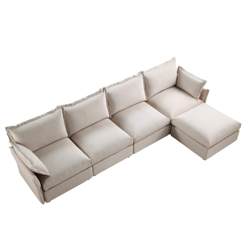 Byron Pillow Edge Beige Fabric Modular Sofa, 4-Seater Chaise - Image 8