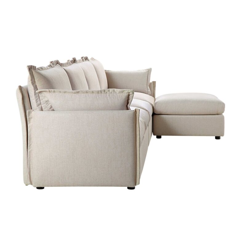 Byron Pillow Edge Beige Fabric Modular Sofa, 4-Seater Chaise - Image 10