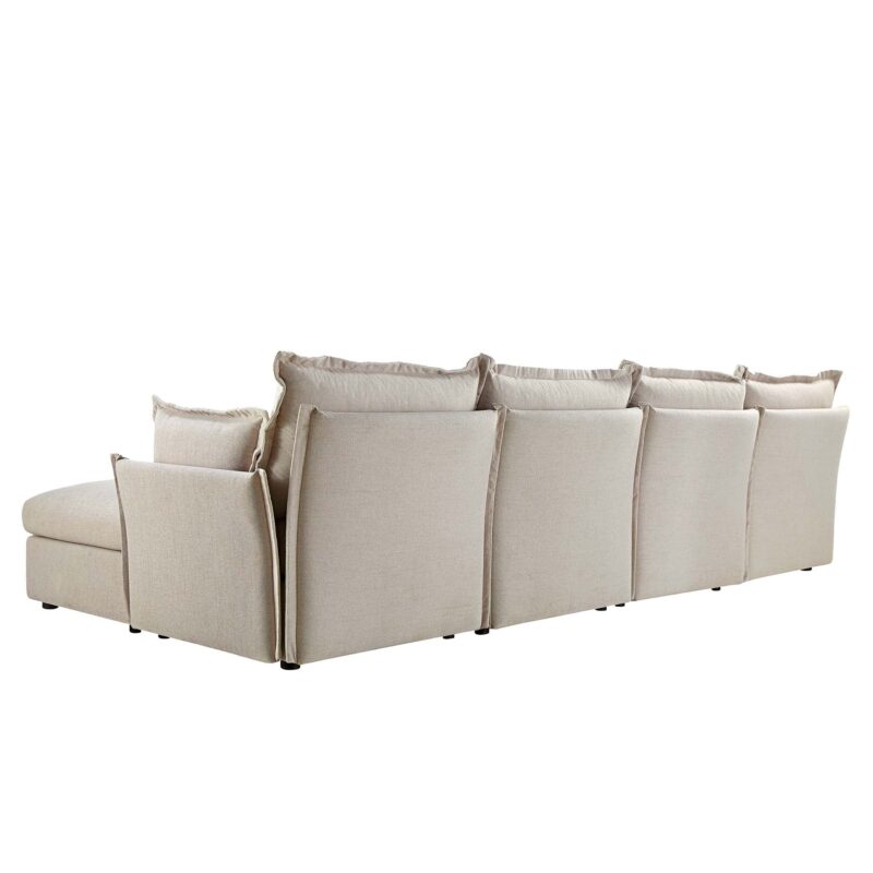Byron Pillow Edge Beige Fabric Modular Sofa, 4-Seater Chaise - Image 11