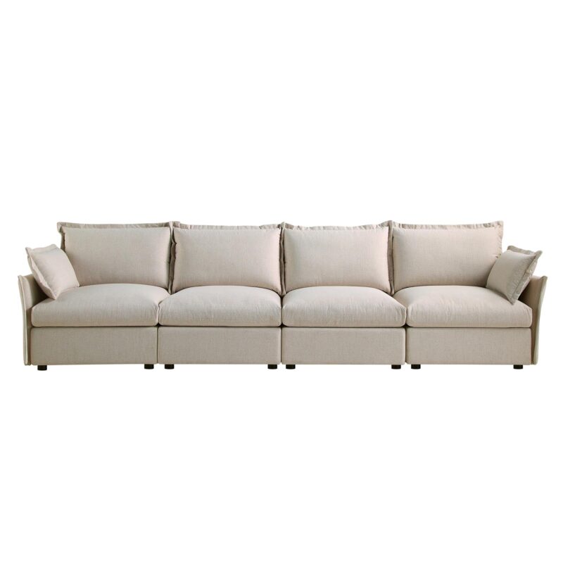 Byron Pillow Edge Beige Fabric Modular Sofa, 4-Seater - Image 4