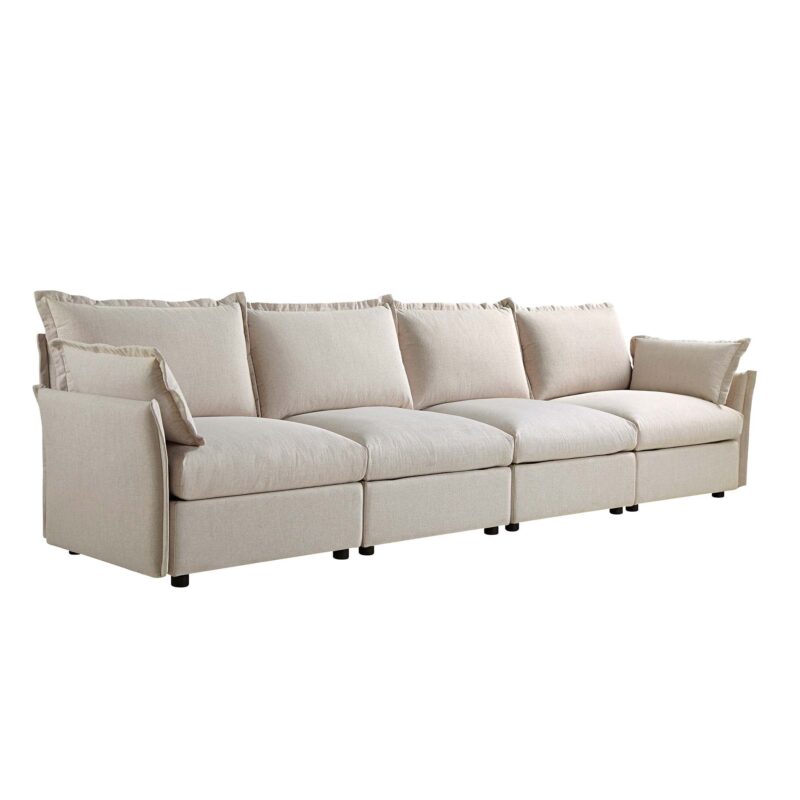 Byron Pillow Edge Beige Fabric Modular Sofa, 4-Seater - Image 5