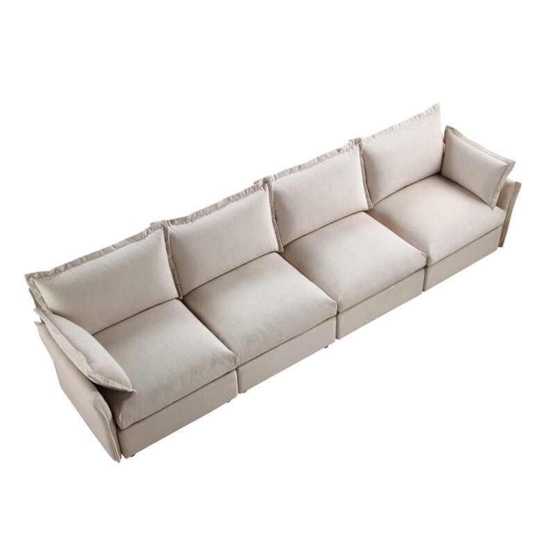 Byron Pillow Edge Beige Fabric Modular Sofa, 4-Seater - Image 8