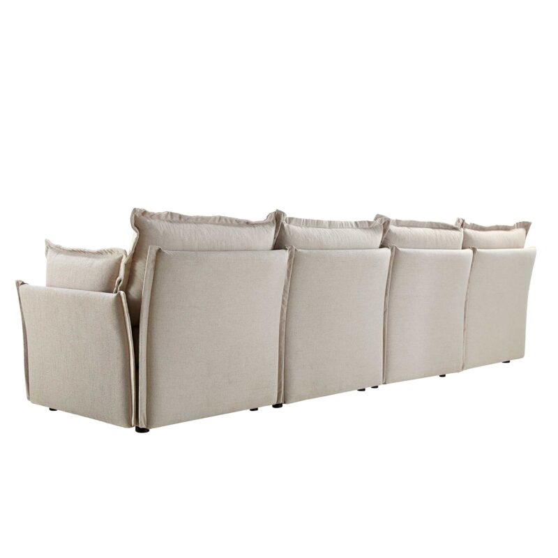 Byron Pillow Edge Beige Fabric Modular Sofa, 4-Seater - Image 10