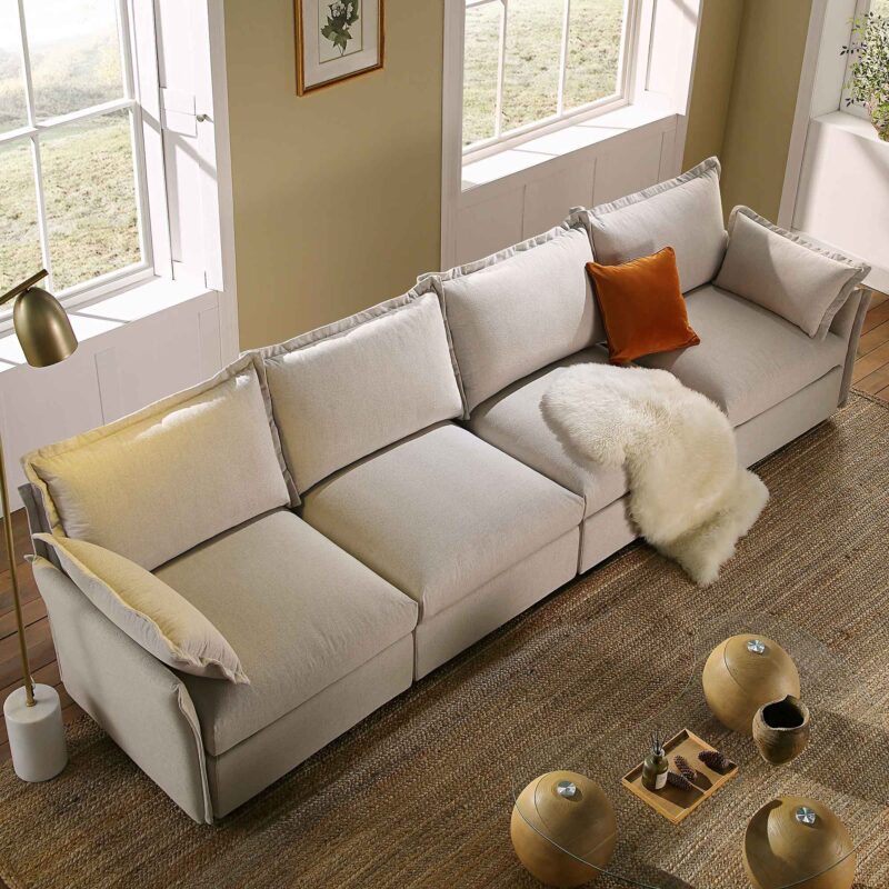 Byron Pillow Edge Beige Fabric Modular Sofa, 4-Seater - Image 3