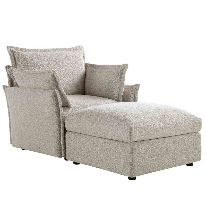 Byron Pillow Edge Mist Grey Boucle Modular Sofa, 1-Seater Chaise - Image 4