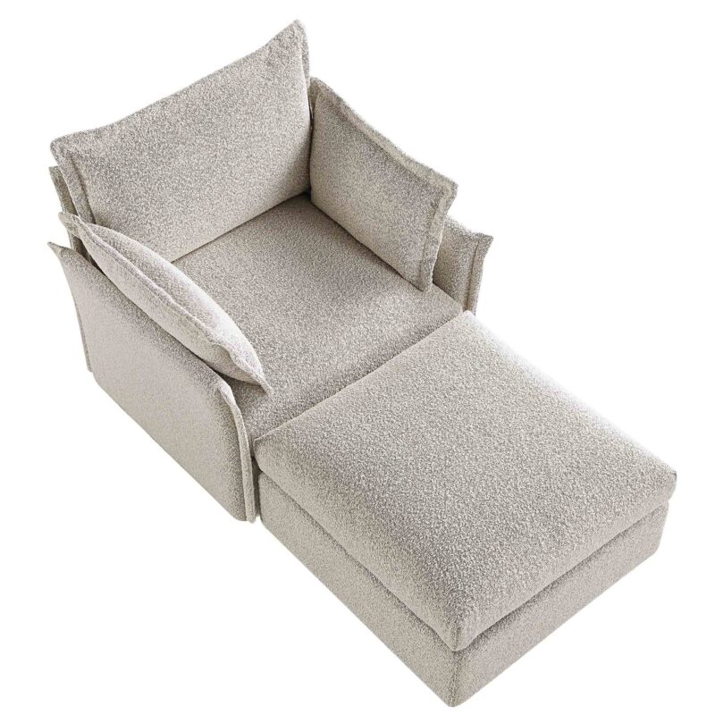 Byron Pillow Edge Mist Grey Boucle Modular Sofa, 1-Seater Chaise - Image 6
