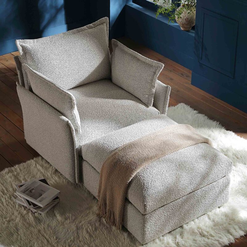 Byron Pillow Edge Mist Grey Boucle Modular Sofa, 1-Seater Chaise - Image 2