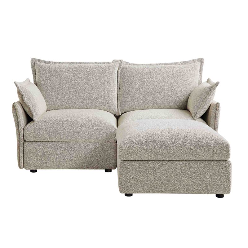Byron Pillow Edge Mist Grey Boucle Modular Sofa, 2-Seater Chaise - Image 5