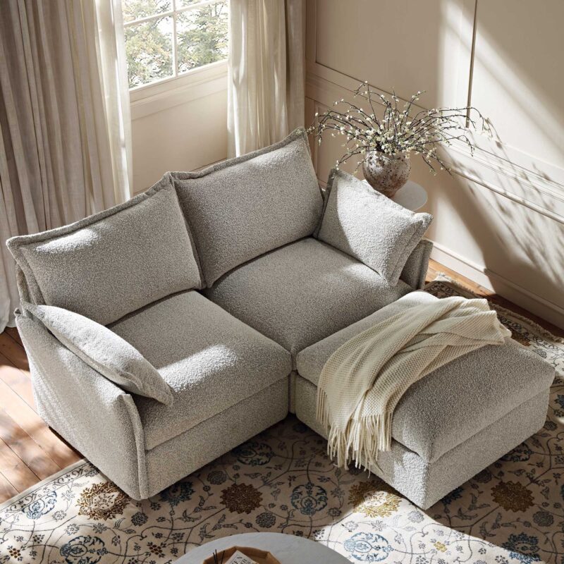 Byron Pillow Edge Mist Grey Boucle Modular Sofa, 2-Seater Chaise - Image 2