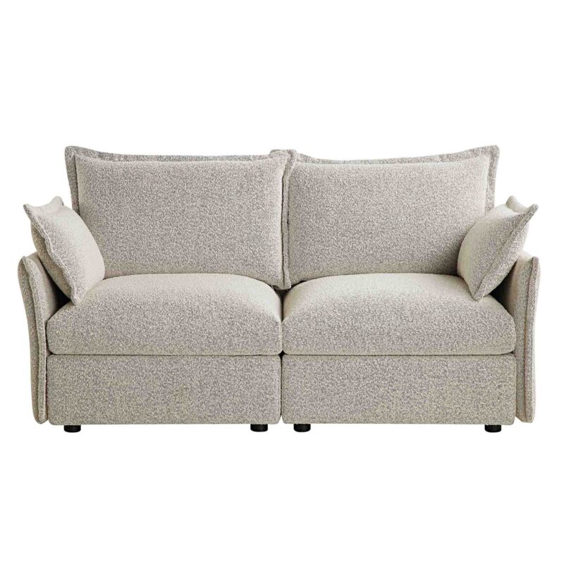 Byron Pillow Edge Mist Grey Boucle Modular Sofa, 2-Seater - Image 4