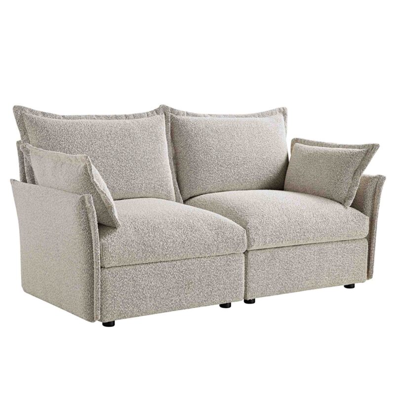 Byron Pillow Edge Mist Grey Boucle Modular Sofa, 2-Seater - Image 5