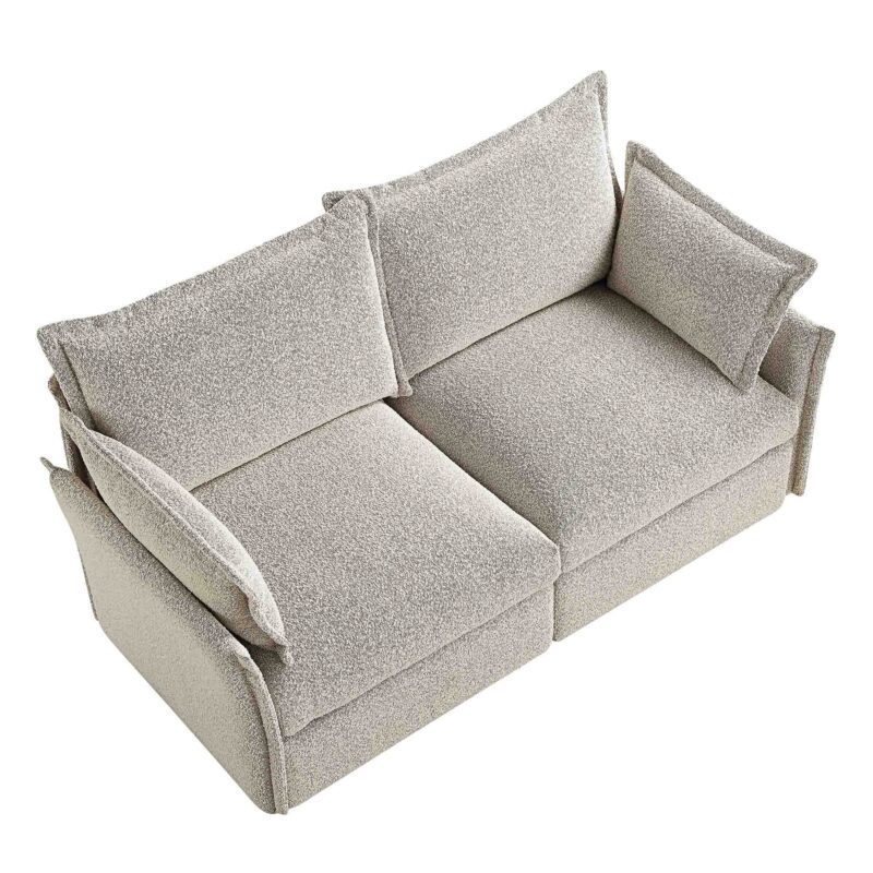 Byron Pillow Edge Mist Grey Boucle Modular Sofa, 2-Seater - Image 8