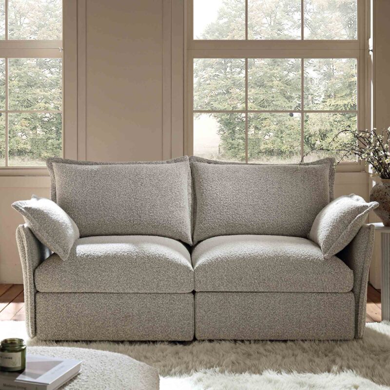 Byron Pillow Edge Mist Grey Boucle Modular Sofa, 2-Seater - Image 2