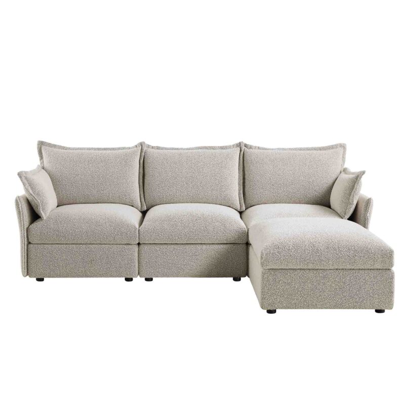 Byron Pillow Edge Mist Grey Boucle Modular Sofa, 3-Seater Chaise - Image 4