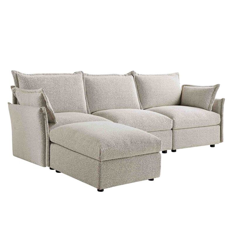 Byron Pillow Edge Mist Grey Boucle Modular Sofa, 3-Seater Chaise - Image 5