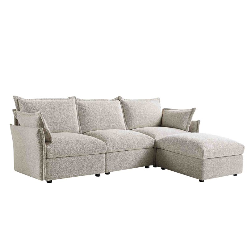 Byron Pillow Edge Mist Grey Boucle Modular Sofa, 3-Seater Chaise - Image 7