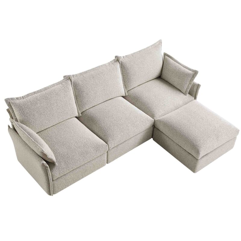 Byron Pillow Edge Mist Grey Boucle Modular Sofa, 3-Seater Chaise - Image 9