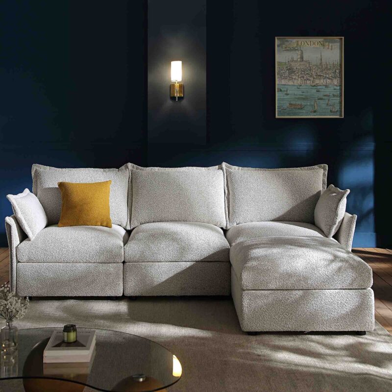 Byron Pillow Edge Mist Grey Boucle Modular Sofa, 3-Seater Chaise - Image 2