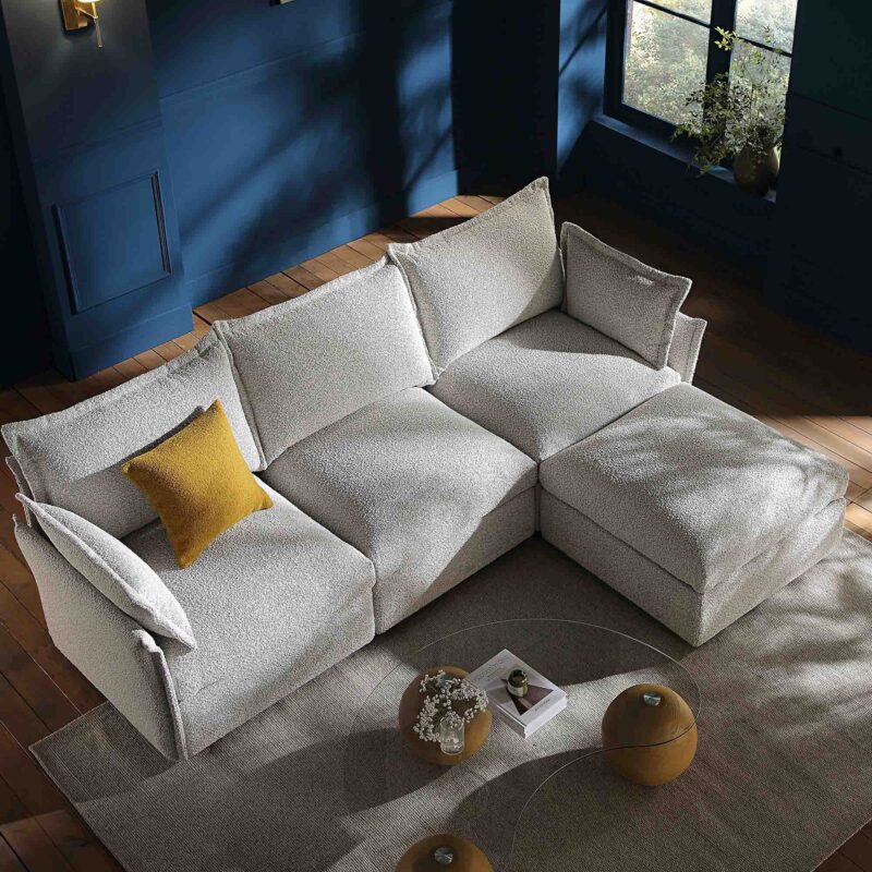 Byron Pillow Edge Mist Grey Boucle Modular Sofa, 3-Seater Chaise - Image 3