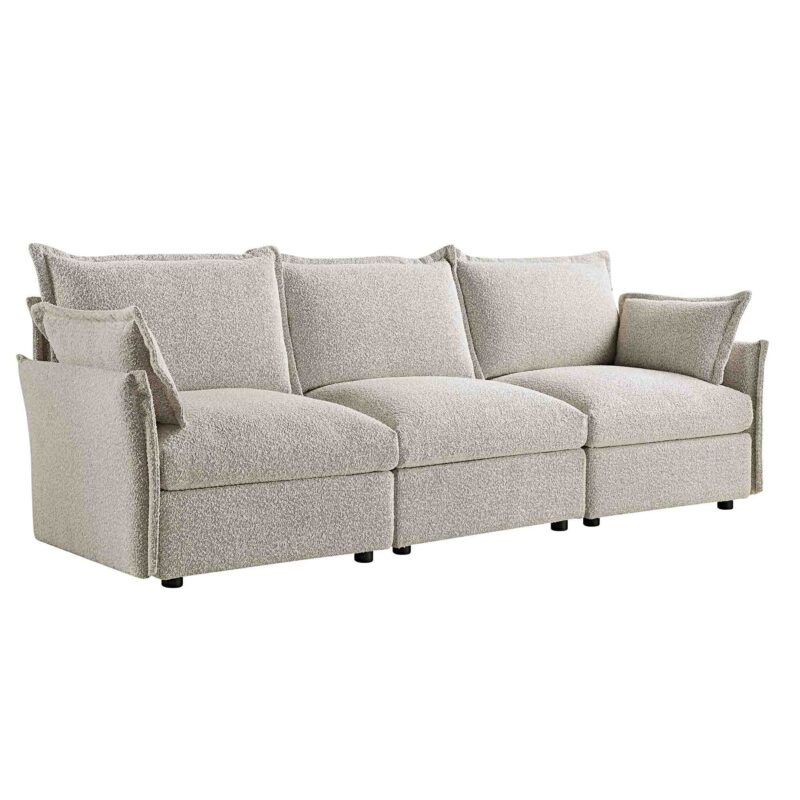 Byron Pillow Edge Mist Grey Boucle Modular Sofa, 3-Seater - Image 5