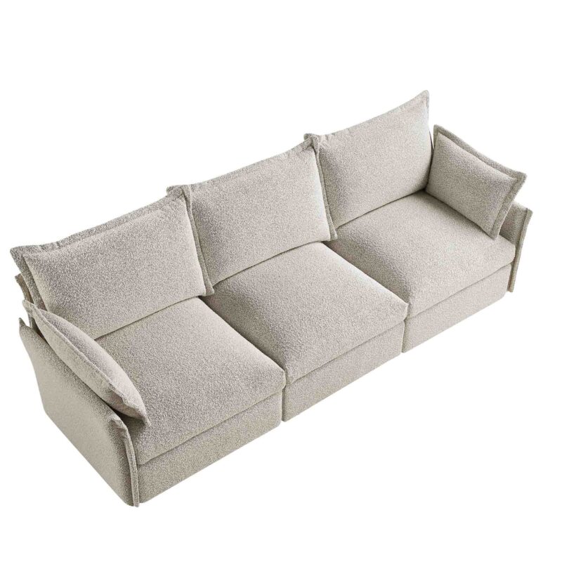 Byron Pillow Edge Mist Grey Boucle Modular Sofa, 3-Seater - Image 8