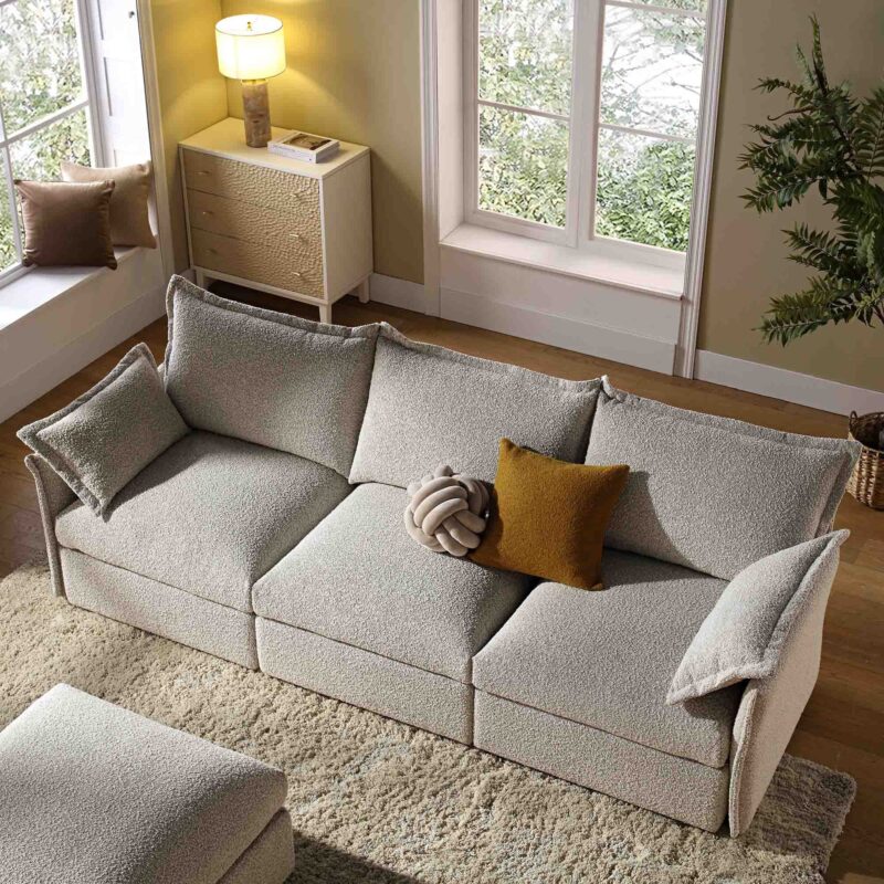 Byron Pillow Edge Mist Grey Boucle Modular Sofa, 3-Seater - Image 3