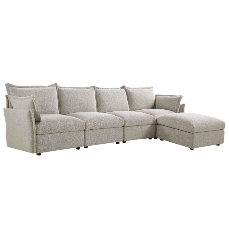 Byron Pillow Edge Mist Grey Boucle Modular Sofa, 4-Seater Chaise - Image 2