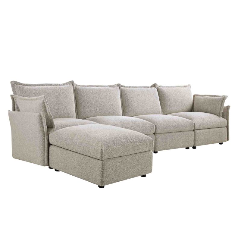 Byron Pillow Edge Mist Grey Boucle Modular Sofa, 4-Seater Chaise - Image 4
