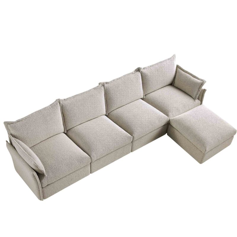 Byron Pillow Edge Mist Grey Boucle Modular Sofa, 4-Seater Chaise - Image 5