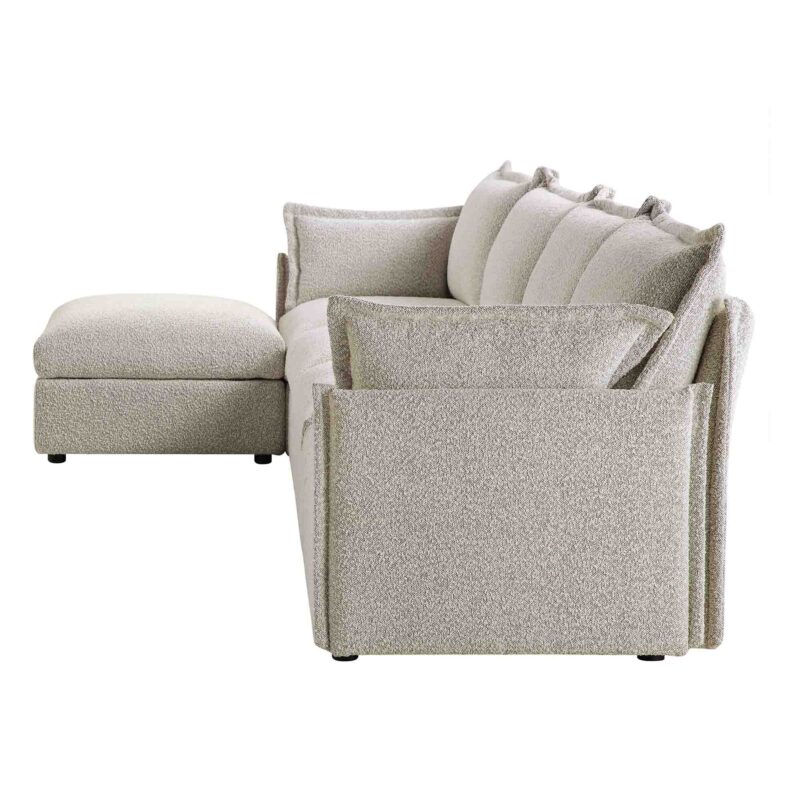 Byron Pillow Edge Mist Grey Boucle Modular Sofa, 4-Seater Chaise - Image 7