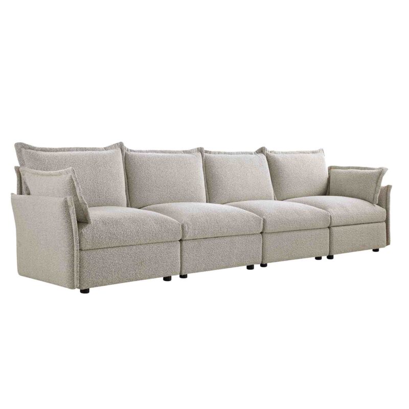 Byron Pillow Edge Mist Grey Boucle Modular Sofa, 4-Seater - Image 2