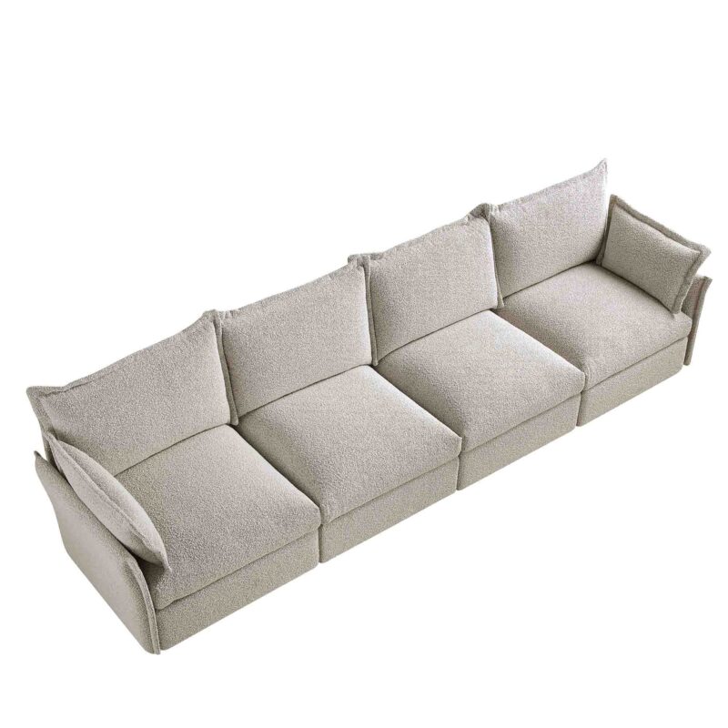 Byron Pillow Edge Mist Grey Boucle Modular Sofa, 4-Seater - Image 5
