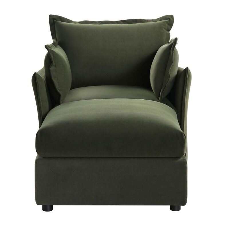 Byron Pillow Edge Moss Green Velvet Modular Sofa, 1-Seater Chaise - Image 3