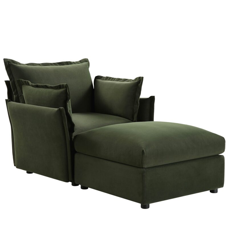 Byron Pillow Edge Moss Green Velvet Modular Sofa, 1-Seater Chaise - Image 4