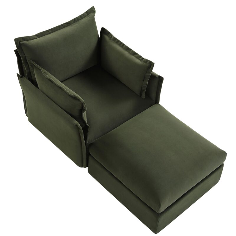 Byron Pillow Edge Moss Green Velvet Modular Sofa, 1-Seater Chaise - Image 7