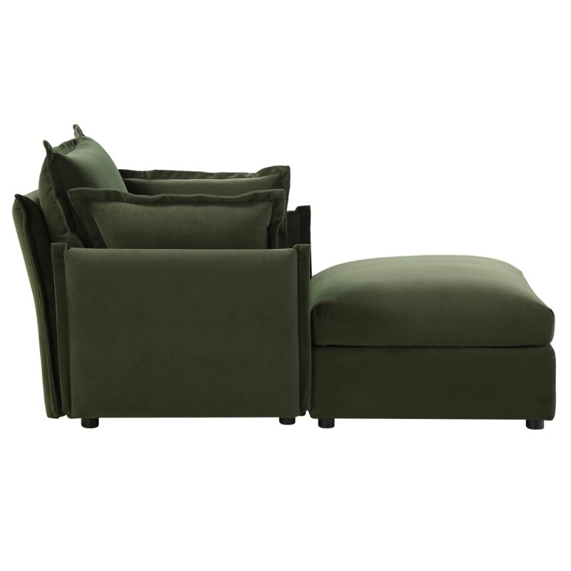 Byron Pillow Edge Moss Green Velvet Modular Sofa, 1-Seater Chaise - Image 8